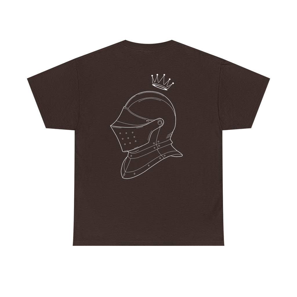 Valor Knight Warden One Tee — Minimal Crowned Knight Helmet Graphic T-Shirt