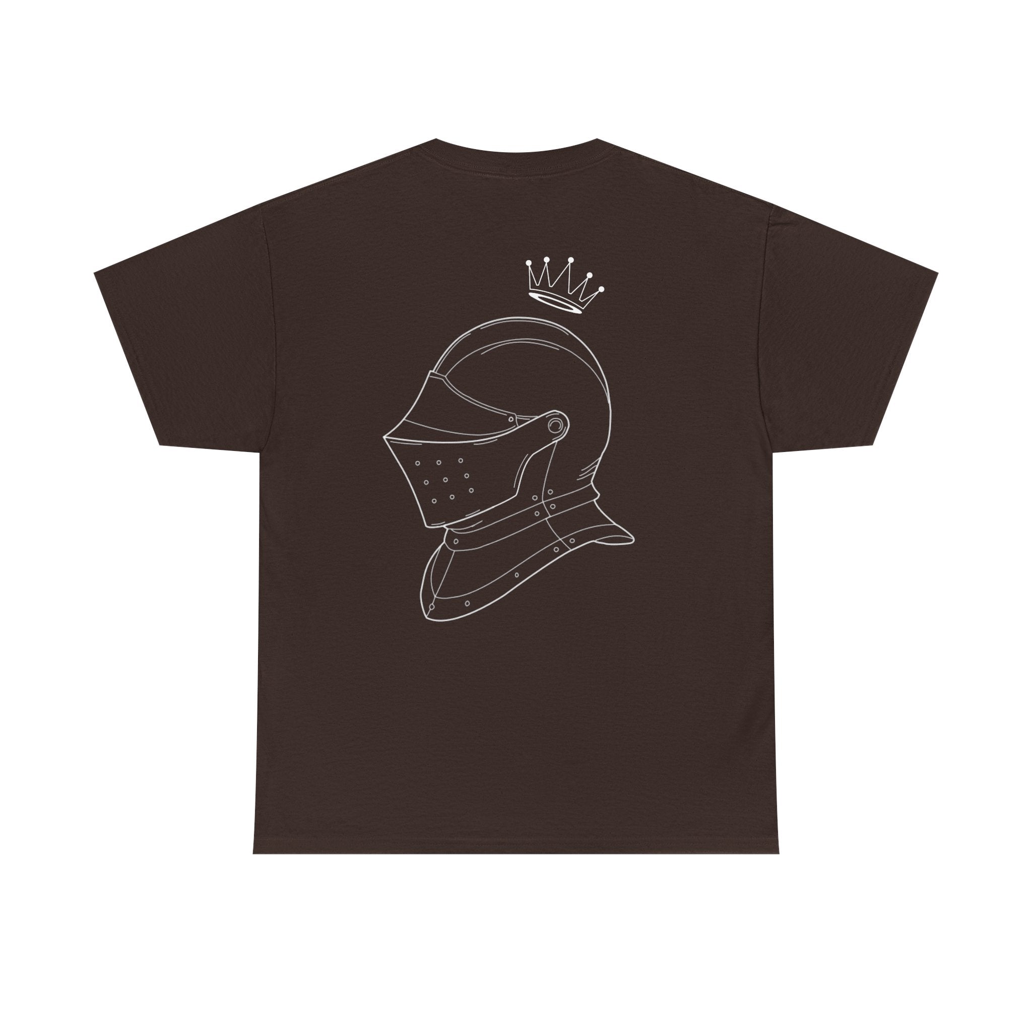 Valor Knight Warden One Tee — Minimal Crowned Knight Helmet Graphic T-Shirt