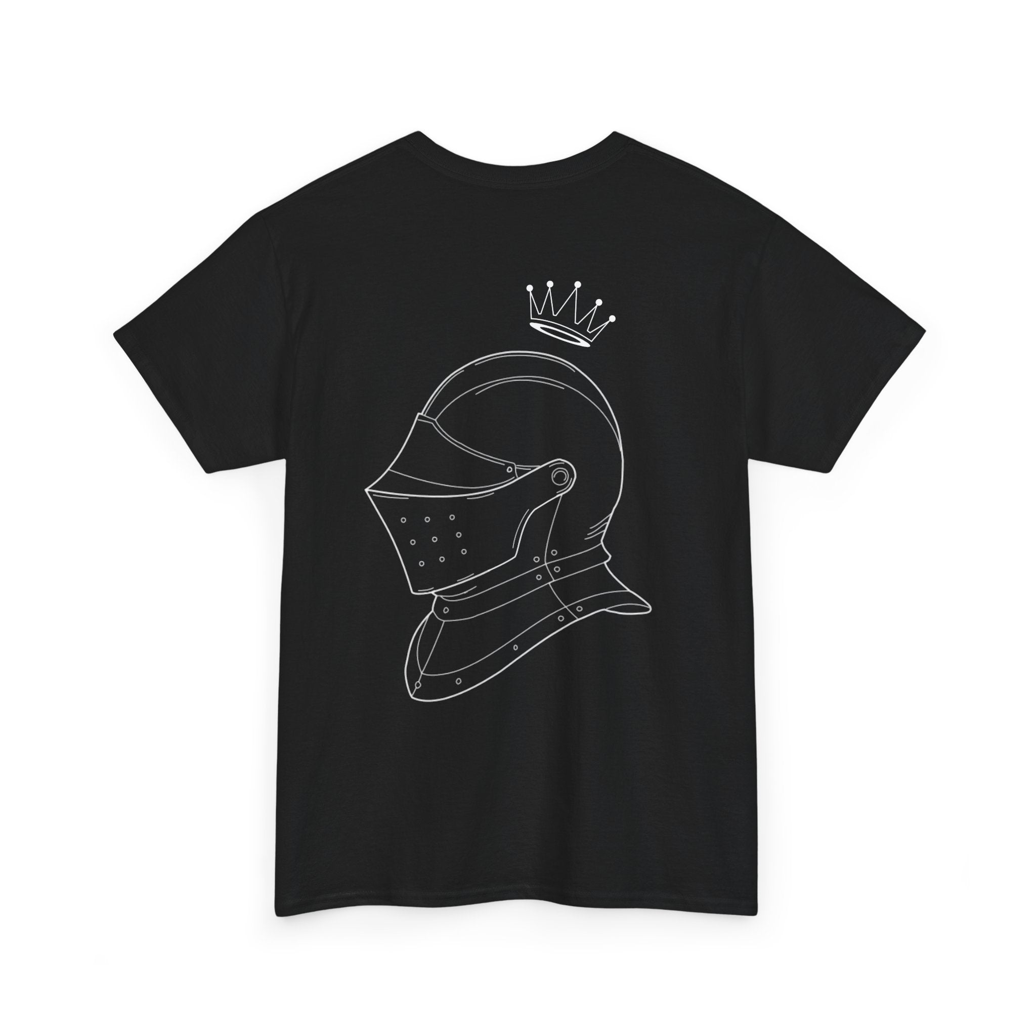 Valor Knight Warden One Tee — Minimal Crowned Knight Helmet Graphic T-Shirt