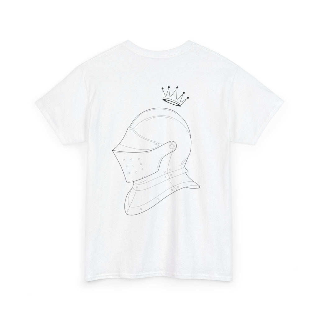 Valor Knight Warden One Tee — Minimal Crowned Knight Helmet Graphic T-Shirt