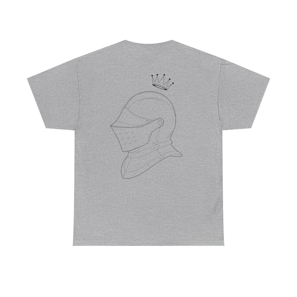 Valor Knight Warden One Tee — Minimal Crowned Knight Helmet Graphic T-Shirt