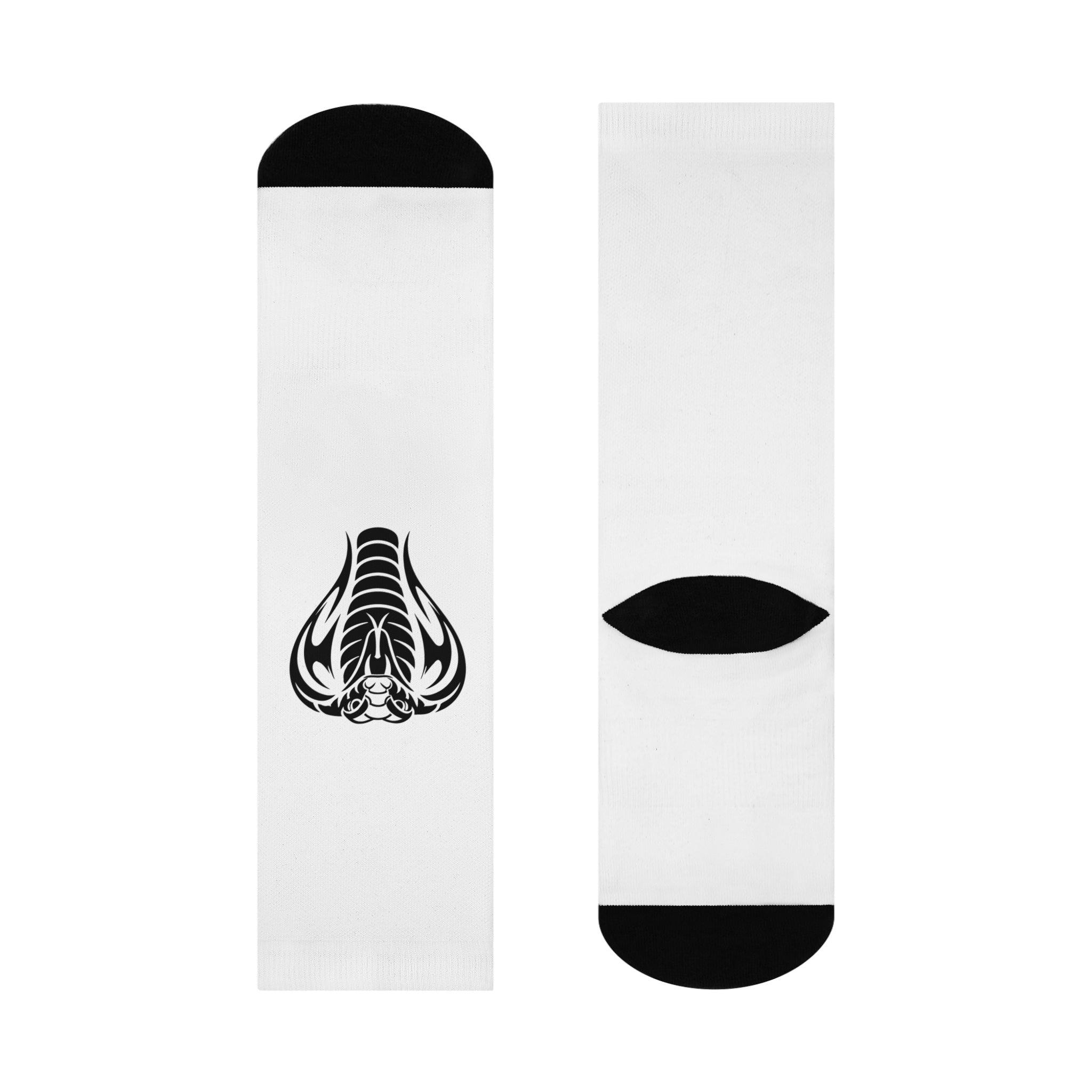 Cobra Logo Crew Socks — Cushioned White Athletic Socks with Black Snake Design