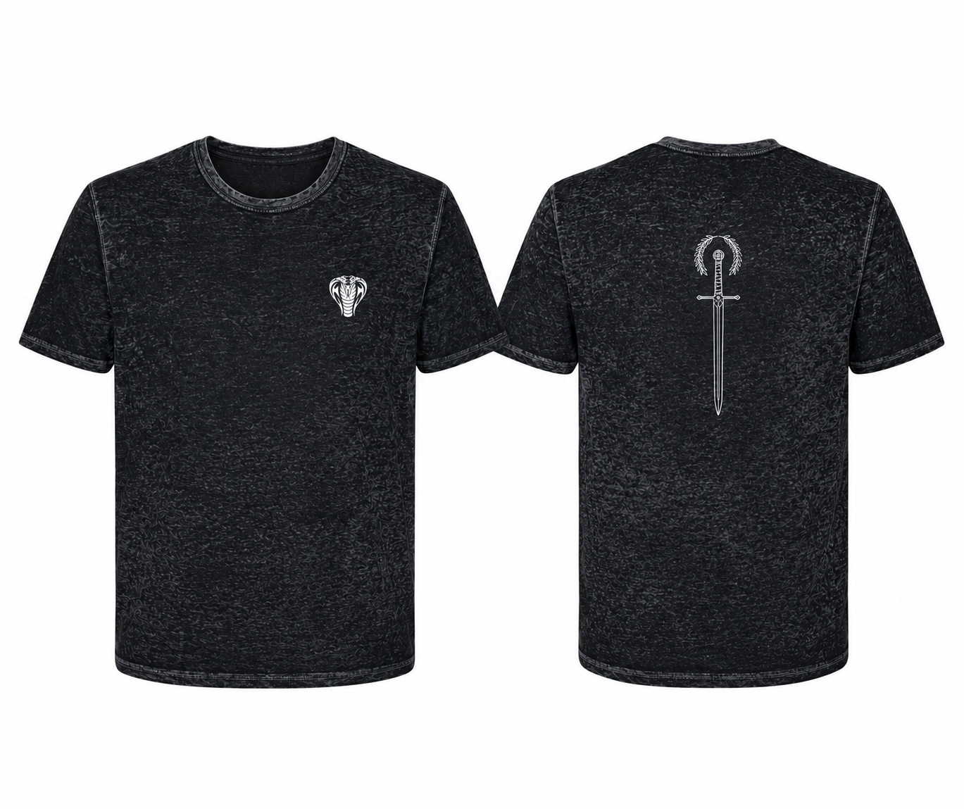 Honored Blade Acid Wash T-Shirt — Small Chest Cobra Graphic, Twilight Black