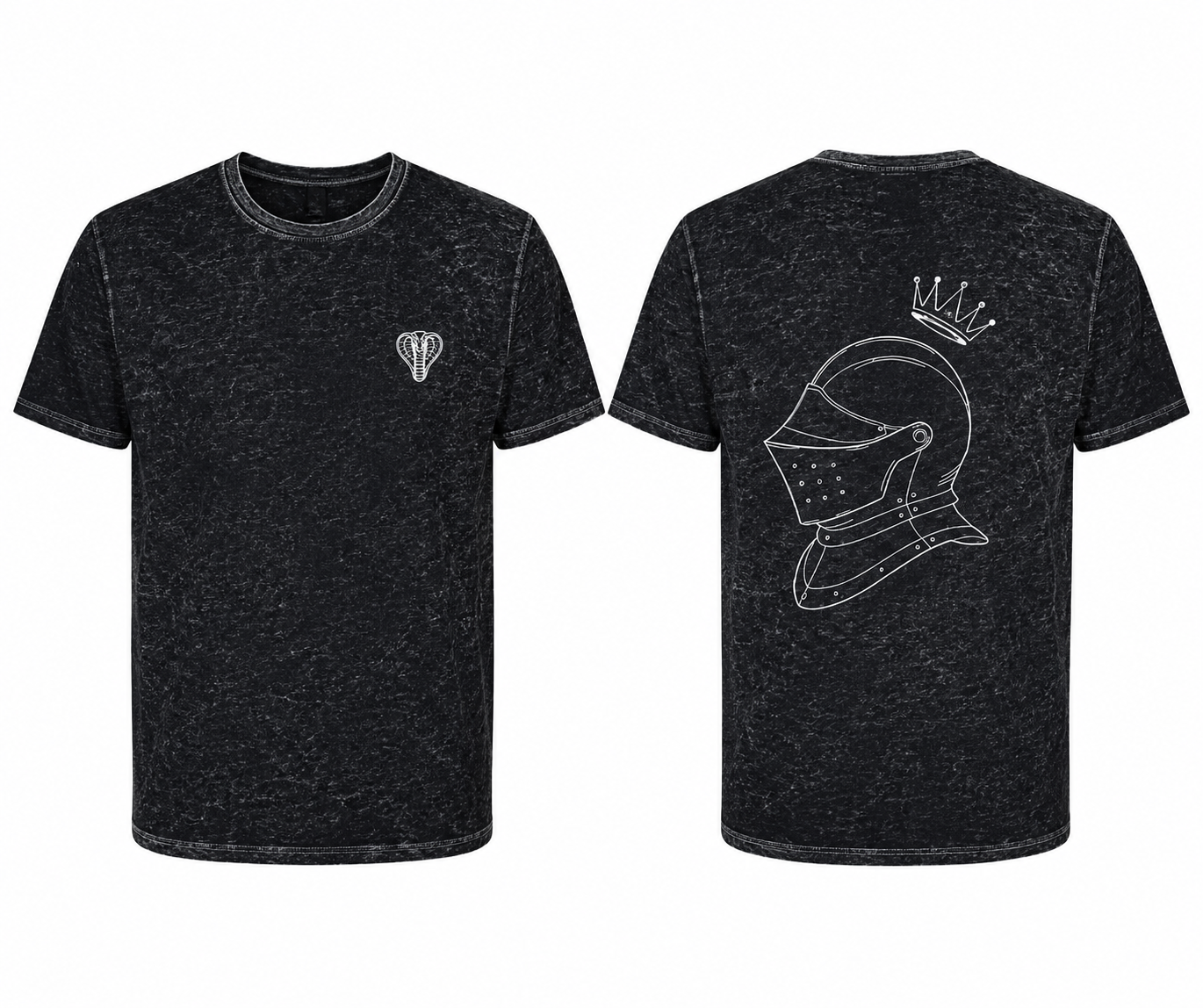 Valor Knight Warden One Acid Washed Tee — Minimal Crowned Knight Helmet Graphic T-Shirt