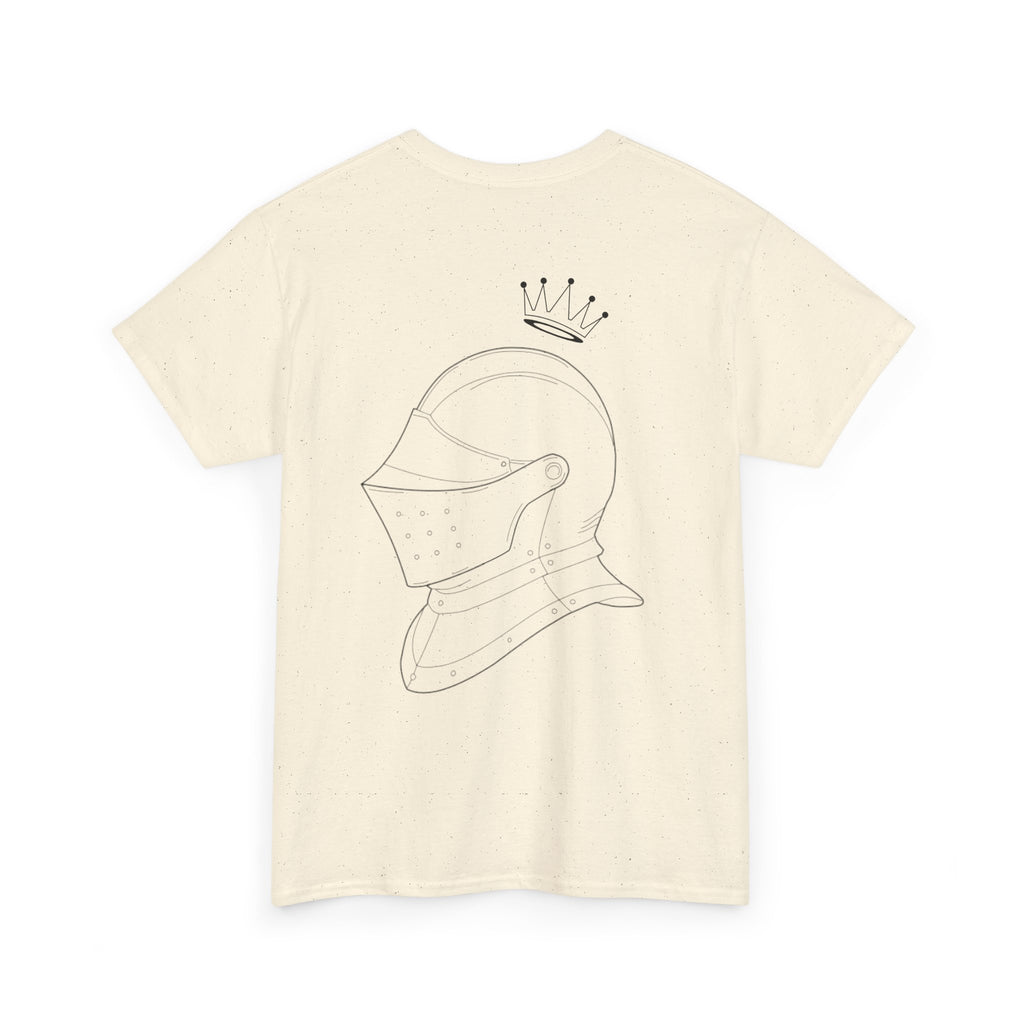 Valor Knight Warden One Tee — Minimal Crowned Knight Helmet Graphic T-Shirt