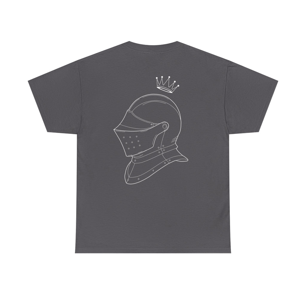 Valor Knight Warden One Tee — Minimal Crowned Knight Helmet Graphic T-Shirt