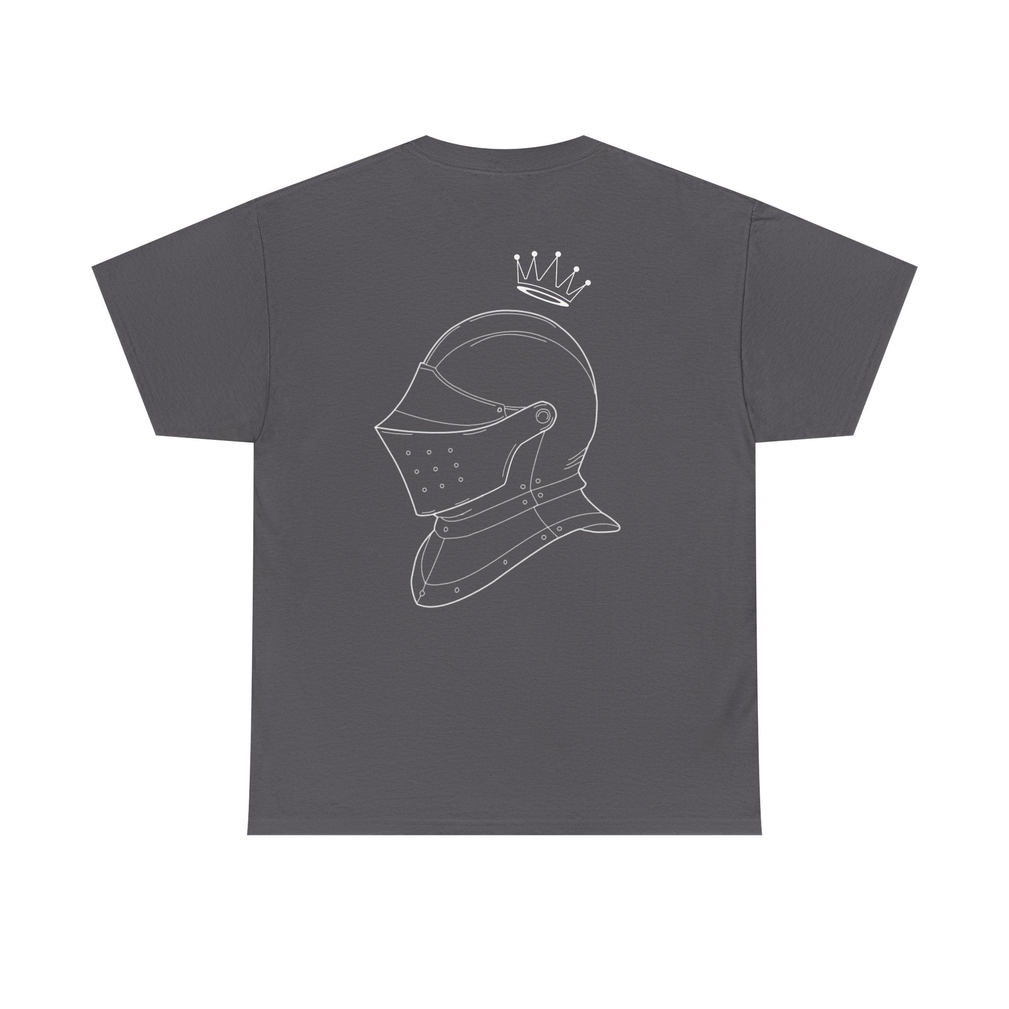 Valor Knight Warden One Tee — Minimal Crowned Knight Helmet Graphic T-Shirt