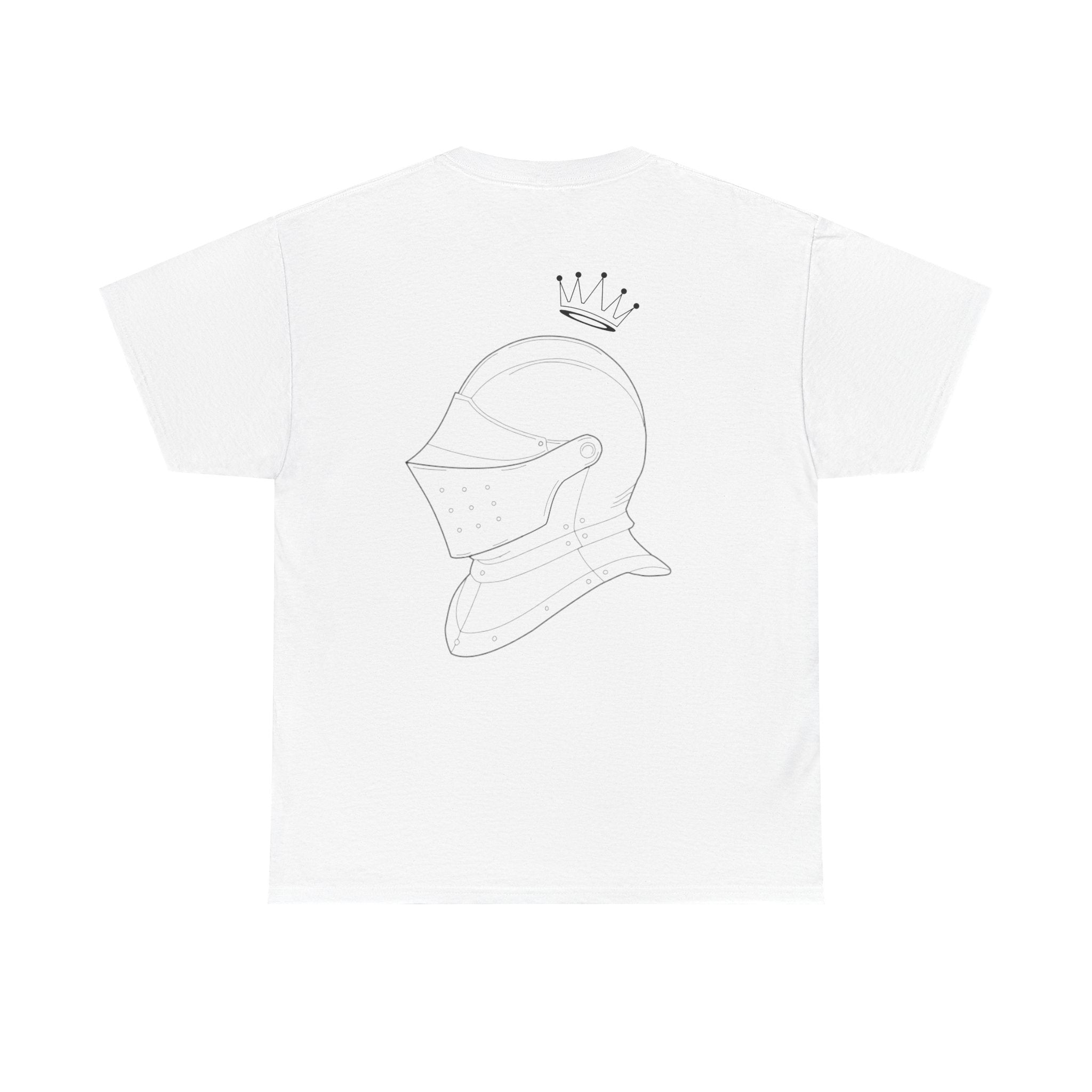 Valor Knight Warden One Tee — Minimal Crowned Knight Helmet Graphic T-Shirt