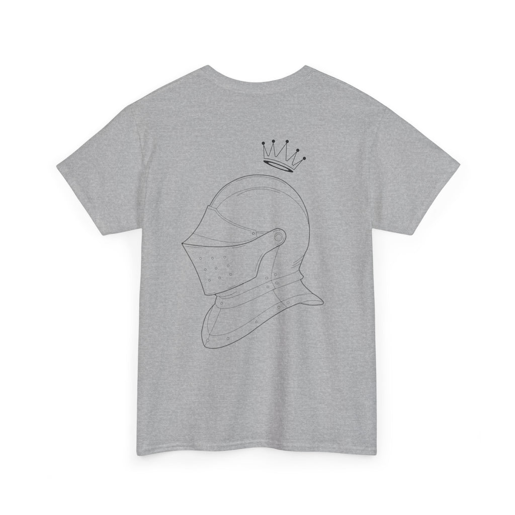 Valor Knight Warden One Tee — Minimal Crowned Knight Helmet Graphic T-Shirt