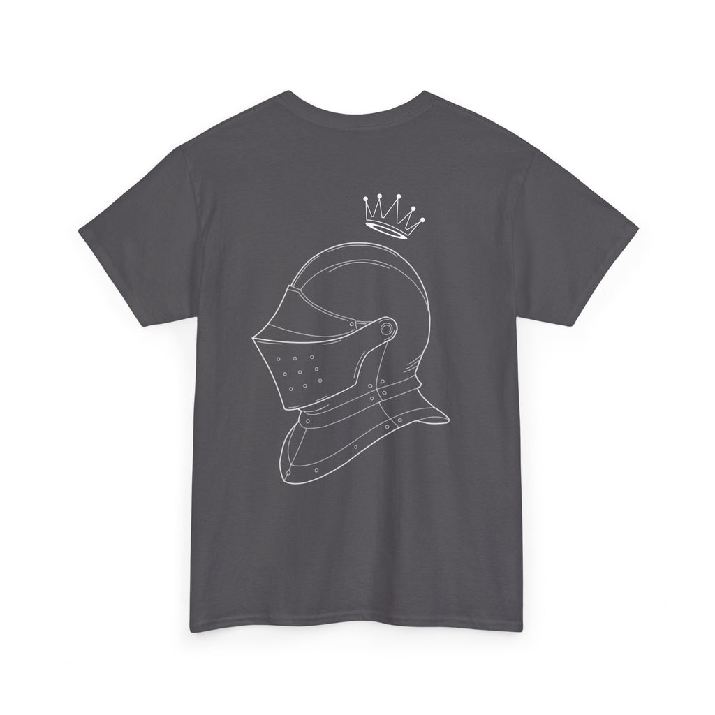 Valor Knight Warden One Tee — Minimal Crowned Knight Helmet Graphic T-Shirt