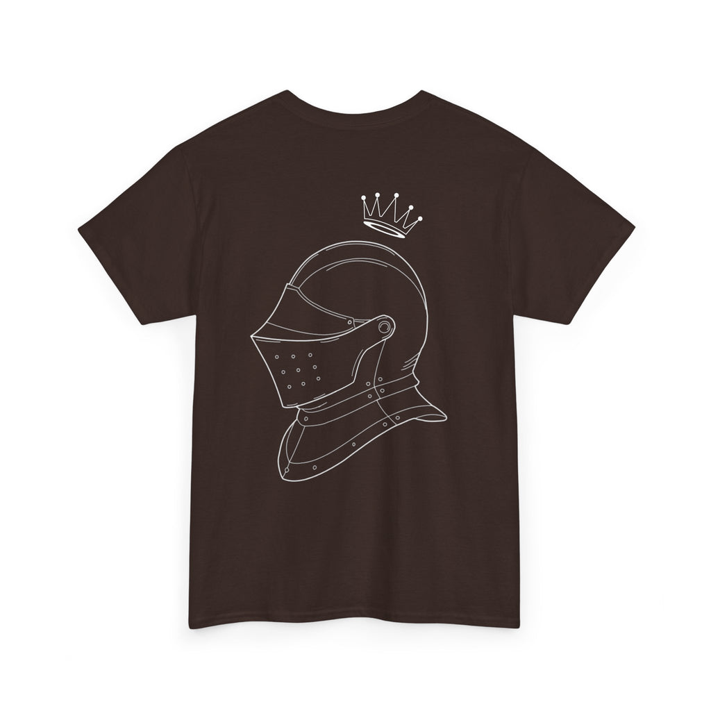 Valor Knight Warden One Tee — Minimal Crowned Knight Helmet Graphic T-Shirt