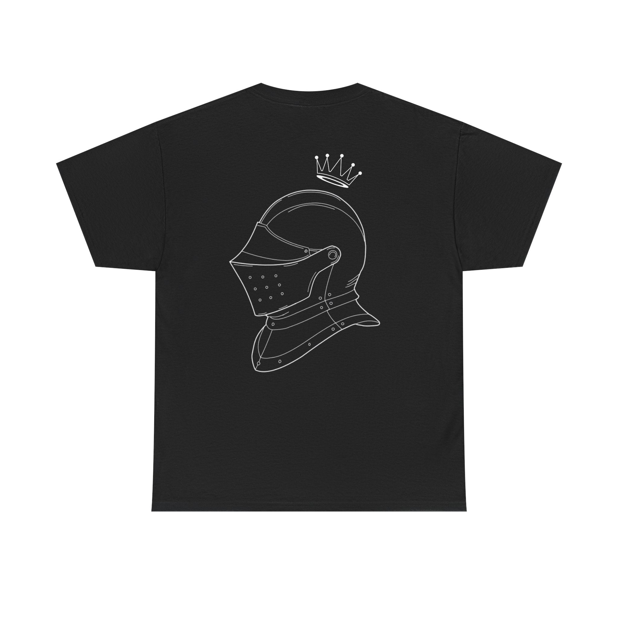 Valor Knight Warden One Tee — Minimal Crowned Knight Helmet Graphic T-Shirt